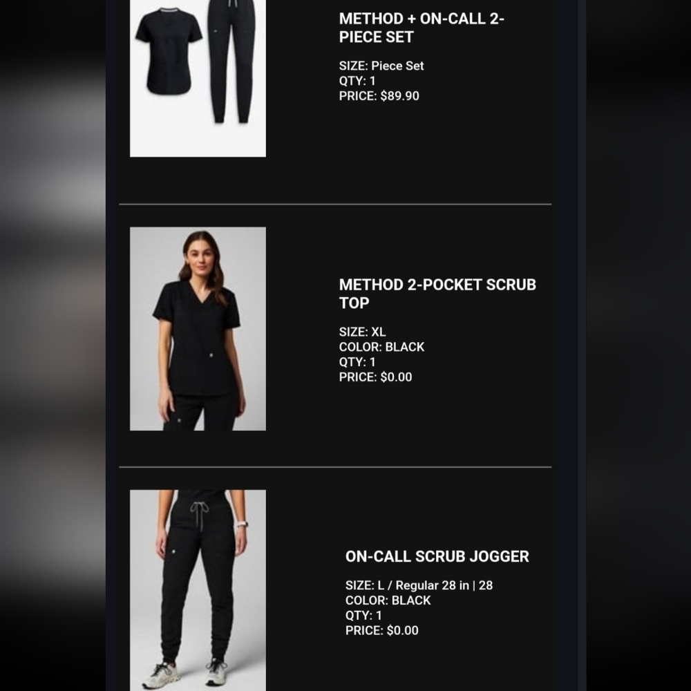 Fabletics Black (With Baby Blue String/stitching) Scrub Set